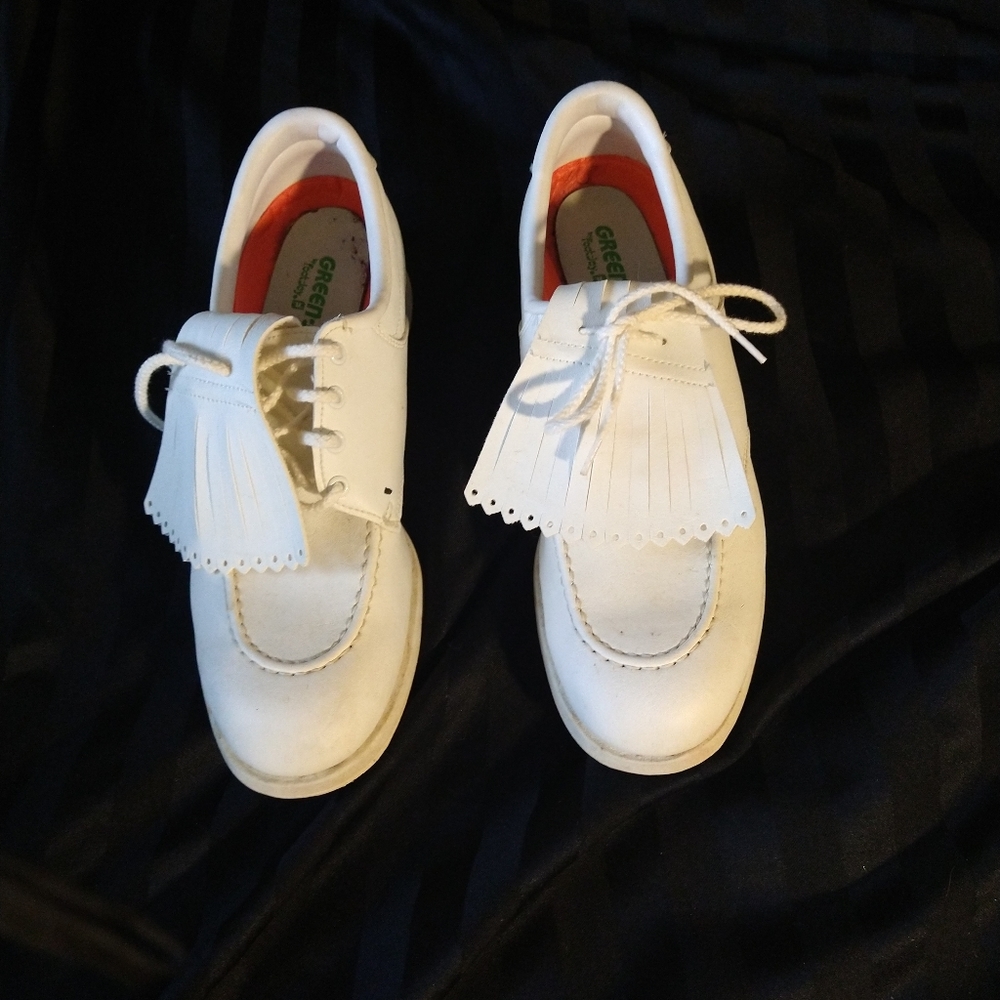 Green-joy footjoy white retro women's golf shoes